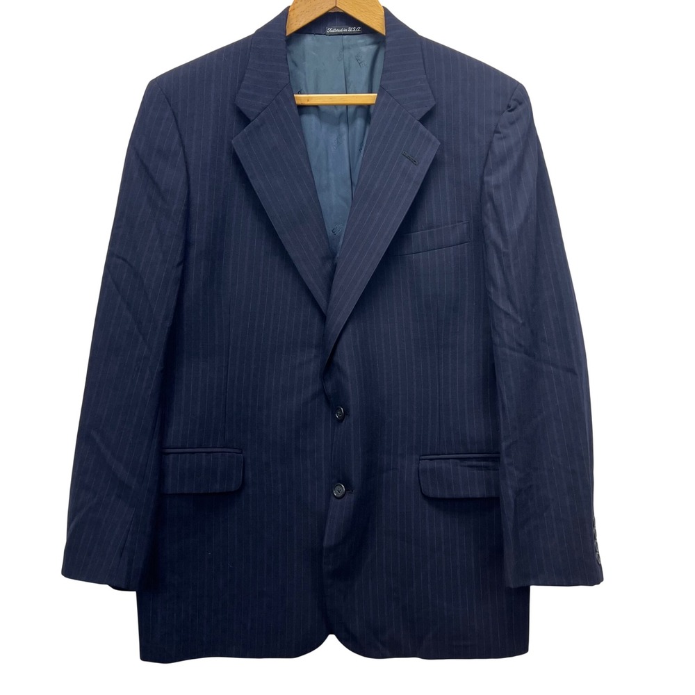 Daks London New York Wool Blazer VTG Mens Navy‎ Pinstripe Suit Jacket 44R USA